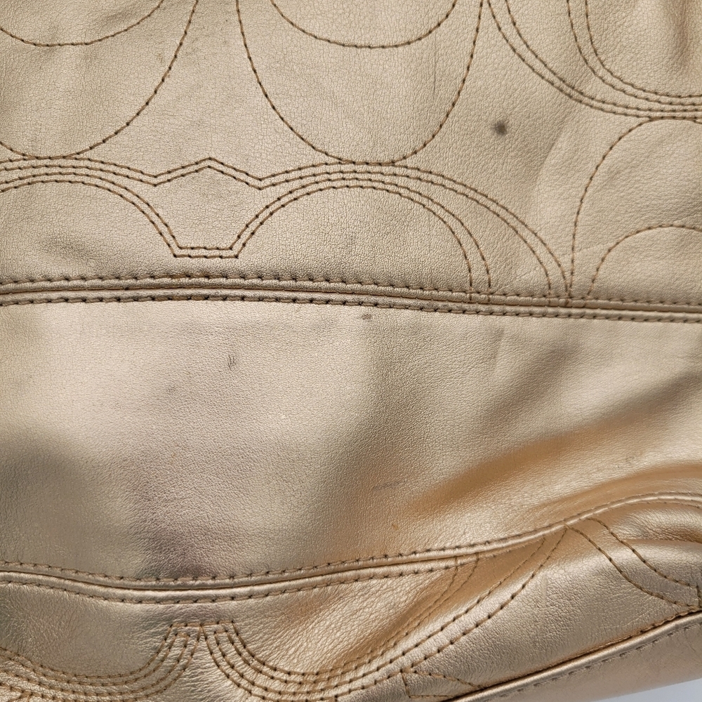 Coach Metalic Gold Bucket Medium Tote Shoulder bag Spots on Front Hangtag - Picture 9 of 16